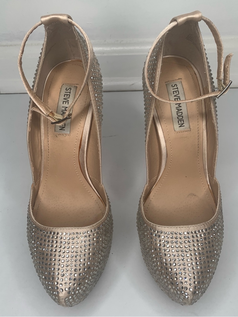 Steve Madden Rose Gold Crystal Ankle-Strap Pumps